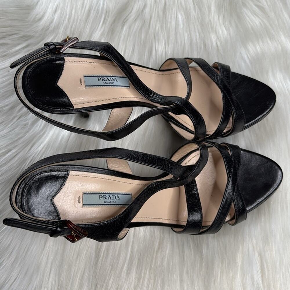 Prada Black Leather Strappy Platform Sandals - Picture 4 of 11